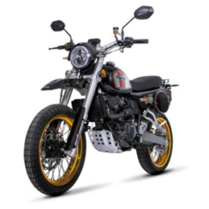 image Mash X-Ride 125, une moto 125 cm³ avec un moteur de 14,7 ch, freins à disque avant et arrière, suspension avant à fourche inversée et une consommation de 2,6 L/100 km, parfaite pour la conduite en ville et en péri-urbain.