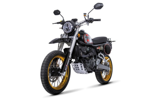 image Mash X-Ride 125, une moto 125 cm³ avec un moteur de 14,7 ch, freins à disque avant et arrière, suspension avant à fourche inversée et une consommation de 2,6 L/100 km, parfaite pour la conduite en ville et en péri-urbain.