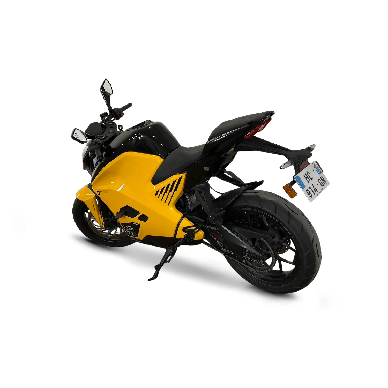 f77-mach-2-jaune-g2r-arr-g Moto électrique Ultraviolette F77 Mach 2 jaune – vue trois quarts arrière droit.